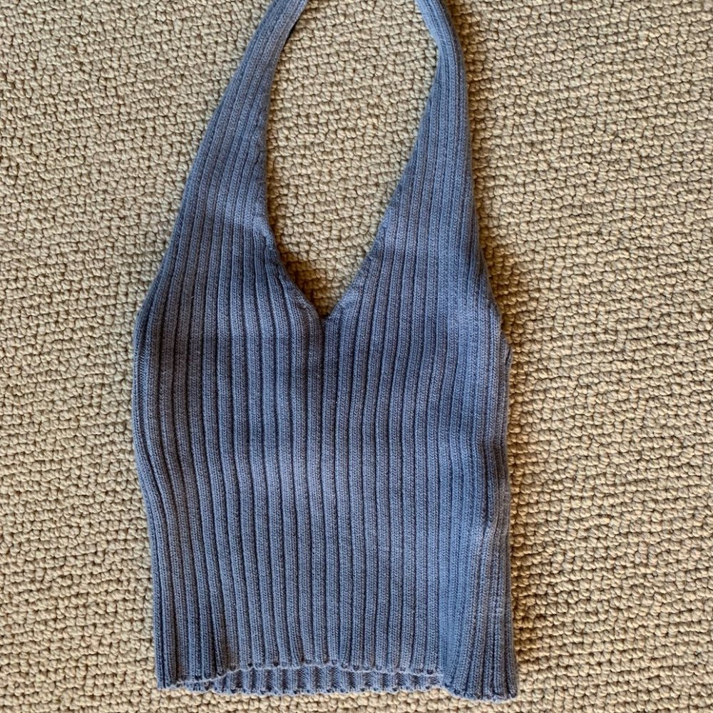 Light Blue Knit Halter Crop Top